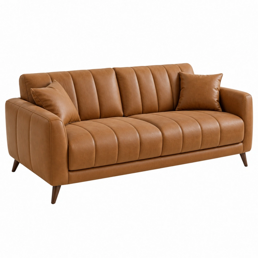 Divano 3 posti 210 cm in similpelle marrone stile moderno con schienale trapuntato