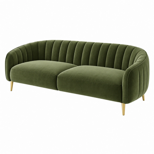 Divano 3 posti 220 x 90 x 78 cm in velluto verde stile retrò