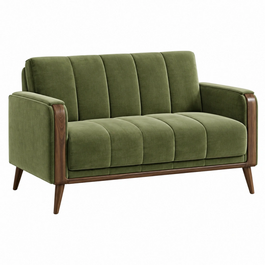 Divano due posti 170 x 85 x 85 cm in tessuto effetto velluto verde con legno stile moderno