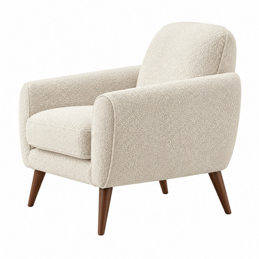Poltrona 75 x 80 x 85 cm in tessuto bouclé beige con gambe in legno - stile moderno