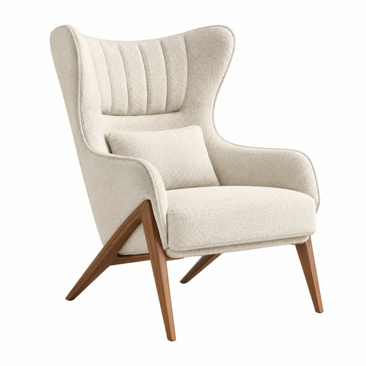 Poltrona 78 x 85 x 108 cm in tessuto bouclé avorio con gambe in legno stile moderno