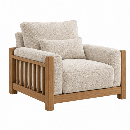 Poltrona 95 x 90 x 85 cm in legno e tessuto testurizzato beige - stile contemporaneo