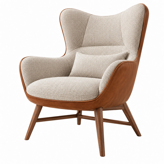 Poltrona 80 x 85 x 105 cm in tessuto bouclé beige e rivestimento effetto pelle marrone - stile moderno