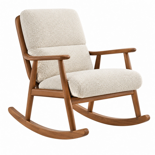 Sedia a dondolo 70 x 90 x 100 cm in legno marrone e tessuto bouclé beige