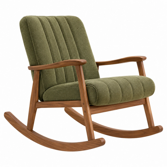 Sedia a dondolo 100 x 70 x 98 cm in tessuto verde e legno con braccioli stile retrò