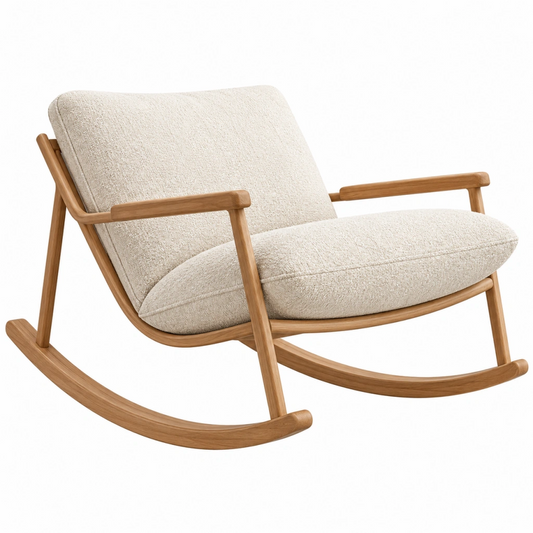 Sedia a dondolo 98 x 75 x 92 cm in legno e tessuto beige stile moderno