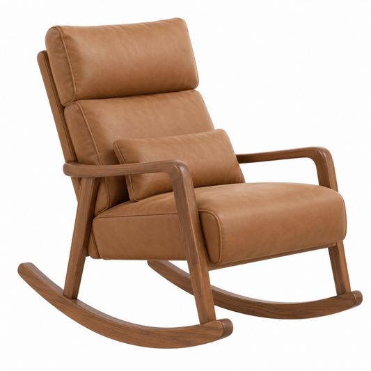 Sedia a dondolo 70 x 100 x 102 cm in effetto pelle marrone e legno - stile moderno