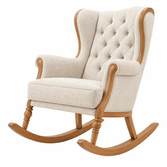 Sedia a dondolo 75 x 90 x 110 cm in tessuto beige e legno - imbottita classica