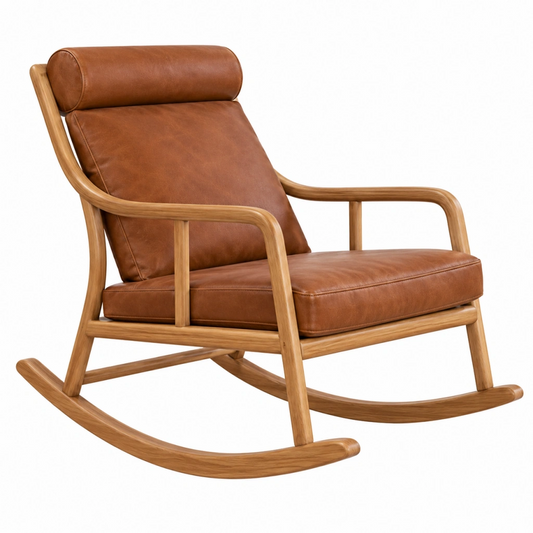 Poltrona a dondolo 68 x 90 x 100 cm in legno con rivestimento marrone - stile moderno
