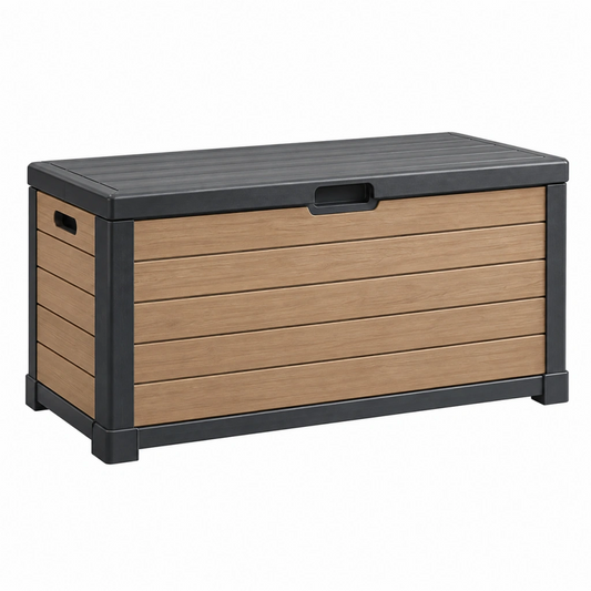 Cassapanca da esterno 120 x 56 x 63 cm in plastica marrone e antracite con coperchio