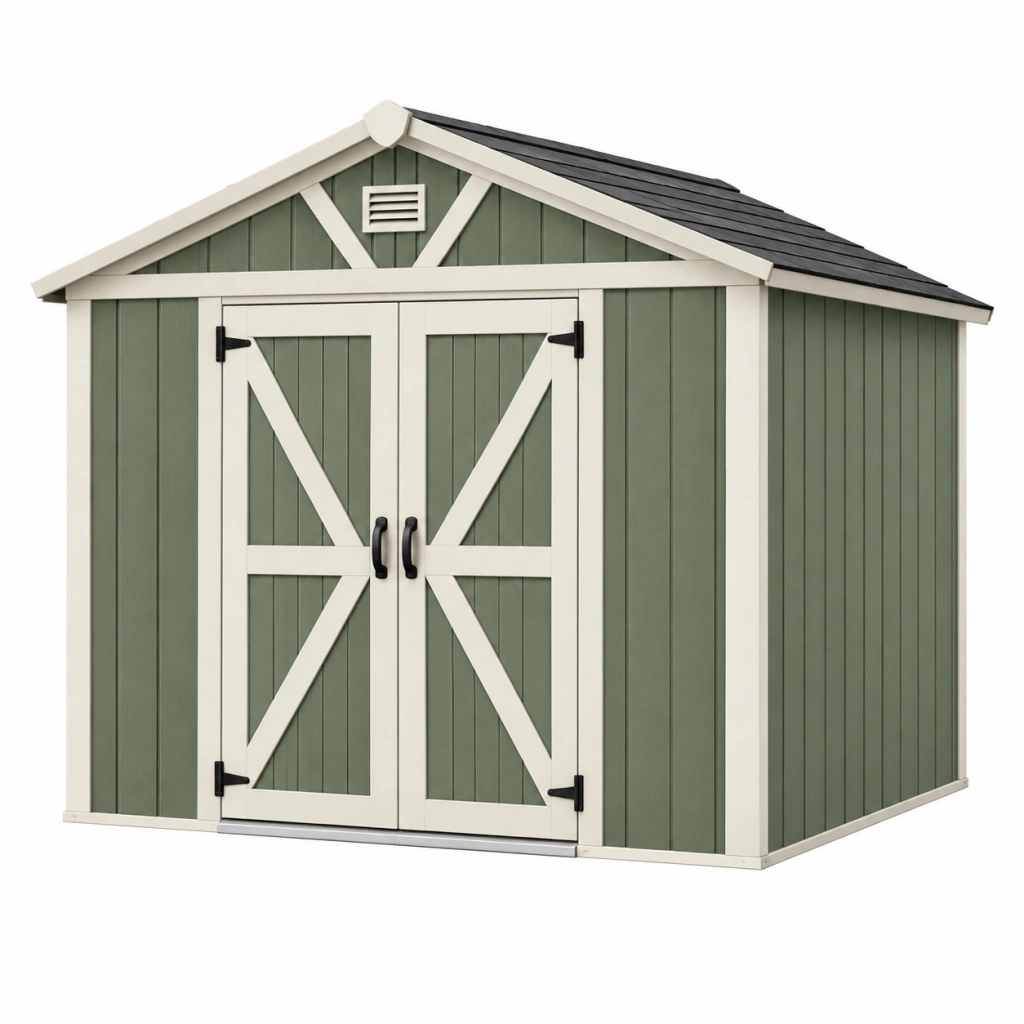 Casetta da giardino 180 x 120 x 190 cm in resina verde salvia e bianco - deposito esterno con doppia porta