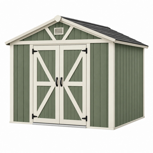 Casetta da giardino 180 x 120 x 190 cm in resina verde salvia e bianco - deposito esterno con doppia porta
