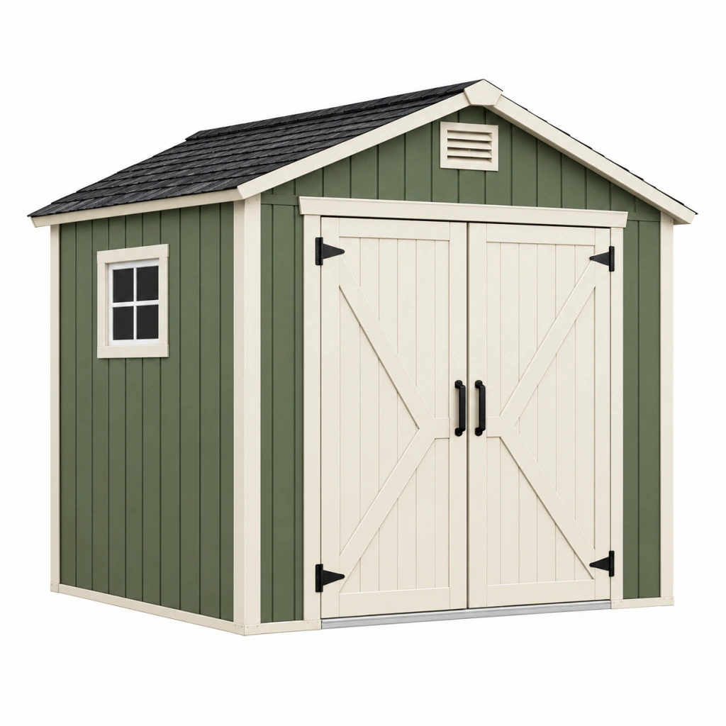 Casetta da giardino 240 x 180 x 220 cm in legno verde e bianco - deposito esterno con doppia porta