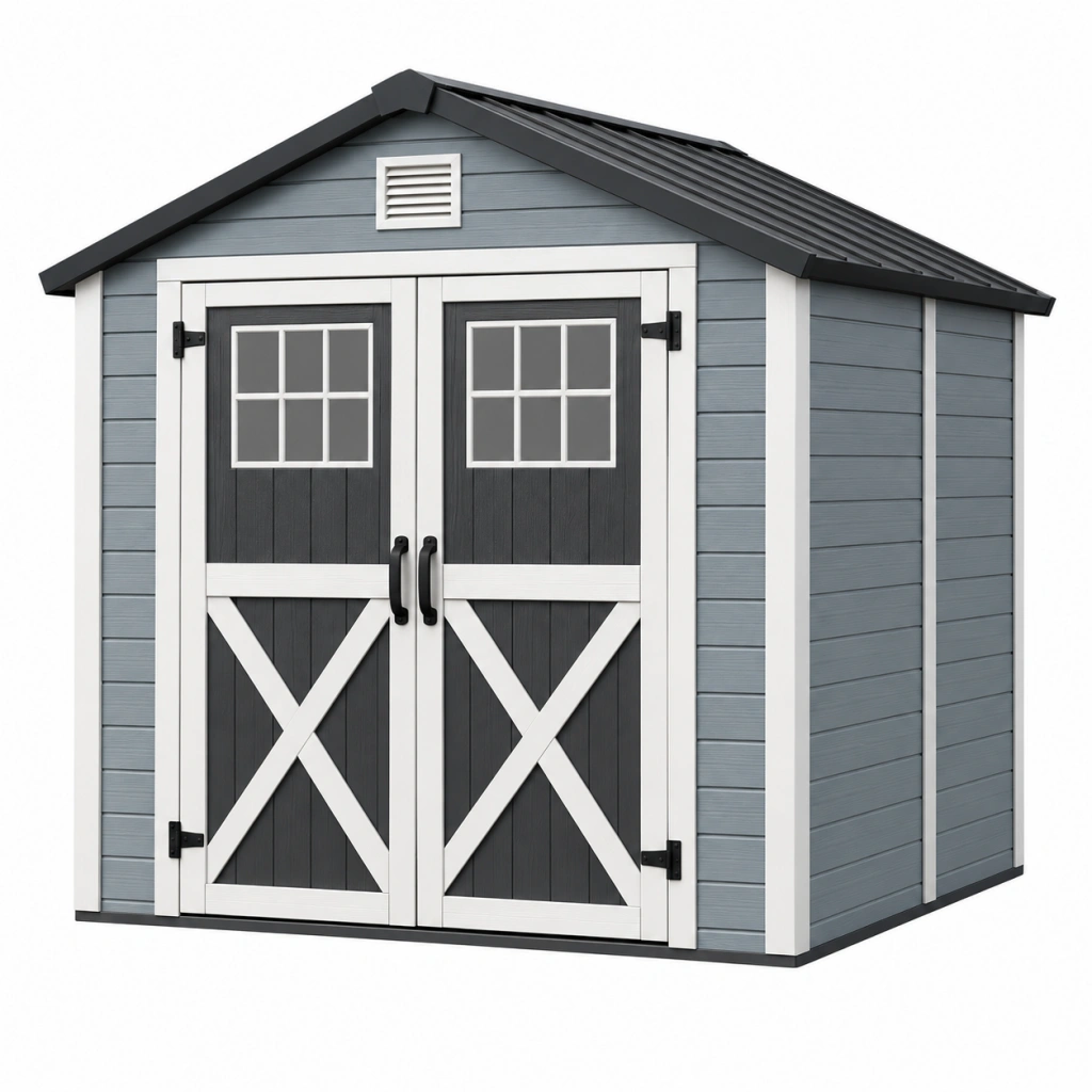 Casetta da giardino 183 x 122 x 201 cm in resina grigio e nero con doppia porta