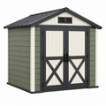 Casetta da giardino 185 x 122 x 196 cm in resina verde oliva e bianco con doppia porta ventilata